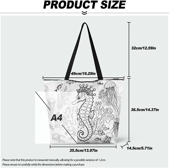 Cartoon Animal Printed DIY Coloring Tote Bag Waterproof Paper Handbags for Women Large Travel Shoulder Bags Purses