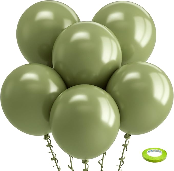 Bezente Sage Green Balloons 18 Inch - 30 Pack Large Thick Green Balloons Big Round Olive Green Latex Balloons for Birthday Bridal Shower Wedding Graduation Anniversary Safari Jungle Party Decorations