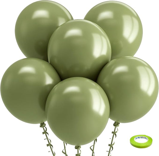 Bezente Sage Green Balloons 18 Inch - 30 Pack Large Thick Green Balloons Big Round Olive Green Latex Balloons for Birthday Bridal Shower Wedding Graduation Anniversary Safari Jungle Party Decorations