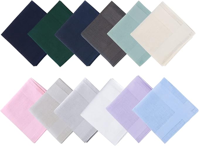 HOULIFE Men's Cotton Handkerchiefs, Solid Color 60S Soft Cotton Hankies for Men Women 6/12PCS 15.7"×15.7"