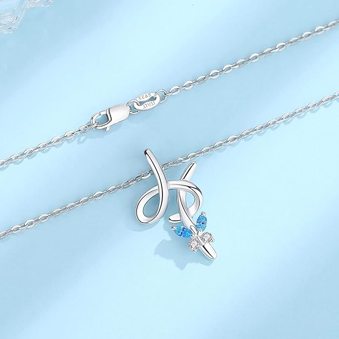 EUDORA Sterling Silver Butterfly Initial Necklaces for Women, Elegant Letter Neckles Personalized Gift for Mother, Sister, Daughter, 18 inch Chai
