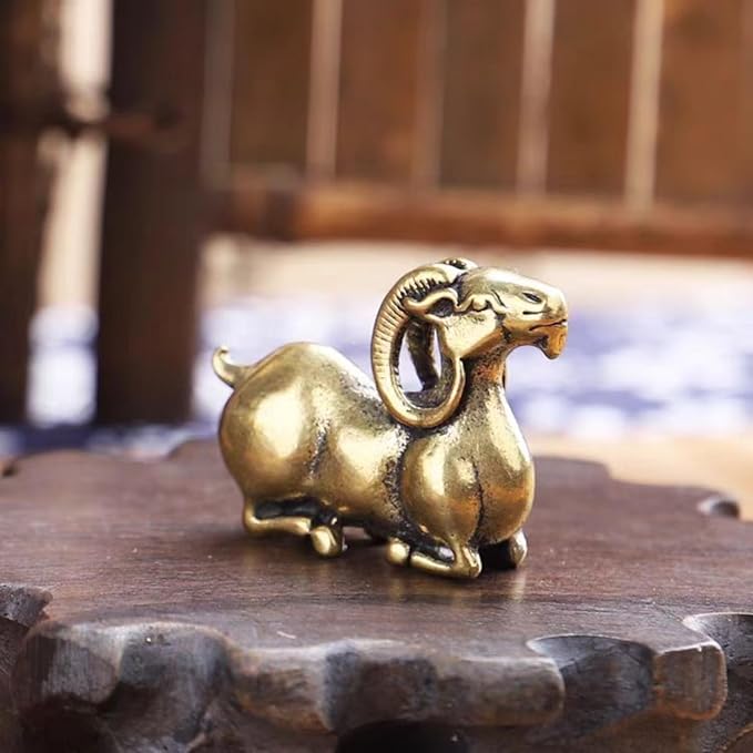 Brass Animals Figurine Decorative,Solid Copper Decorations,Small Brass Metal Statue,Tea Pet Home Decorations, Office Tea Table Statue(2pcs-Goat)