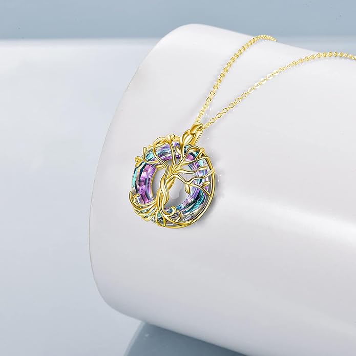 TOUPOP Tree of Life Necklace 925 Sterling Silver Family Tree Pendant Austrian Crystal Jewelry Valentines Day Birthday Gifts for Women Mom Wife Her