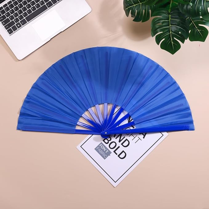 Plastic 13inch Large Rave Fan Popping Fan Clacking Fans for Line Dancing,Hand Fans for Women Foldable,Outdoor,Wedding,Party (Blue-4)