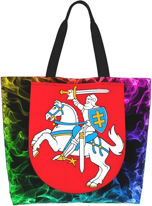 Lithuania National Emblem Large Reusable Eco-friendly Shopping Bags Portable Storage Handbag