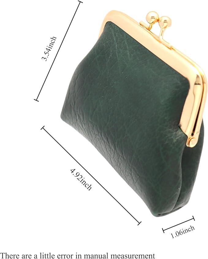 Coin Purse Vintage Bag Lock Wallet Buckle Kiss Lock change purse change holder wallet coin Leather coin wallet(B Dark green)