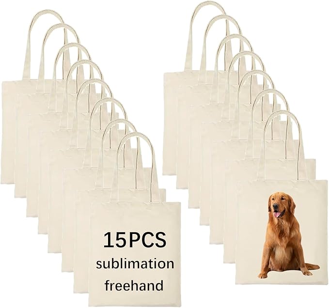 OKBA 15 pcs Blank Canvas Bags bulk,Sublimation Tote Bags,polyester tote bags for sublimation 31x36cm,DIY customization crafts (31x36cm canvas bags *15PCS)