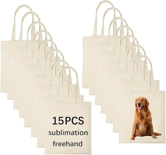 OKBA 15 pcs Blank Canvas Bags bulk,Sublimation Tote Bags,polyester tote bags for sublimation 31x36cm,DIY customization crafts (31x36cm canvas bags *15PCS)
