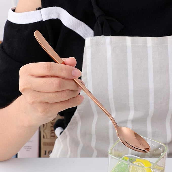 Buyer Star Long Handle Iced Tea Spoons Set of 6, 8 inch 18/10 Coffee Spoon Sets for Mixing, Cocktail Stirring, Tea, Coffee, Milkshake, Cold Drink