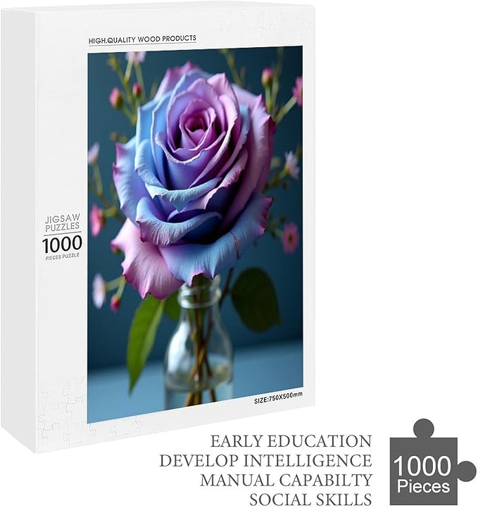 Wooden Puzzles 1000 Piece，Colored Rose Themed Jigsaw Puzzles，Funny Puzzles，Stress Relief Games，Puzzle Games Challenge Puzzles，Educational Games