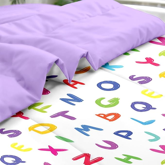 Comforter Set Queen Size, Kids Alphabet 7 Pcs Bedding for Kids and Adults, Multicolored English Preschool Bed Sheet Sets with Fitted Sheet 2 Pillowcases & 2 Shams for Bedroom Bed Decor