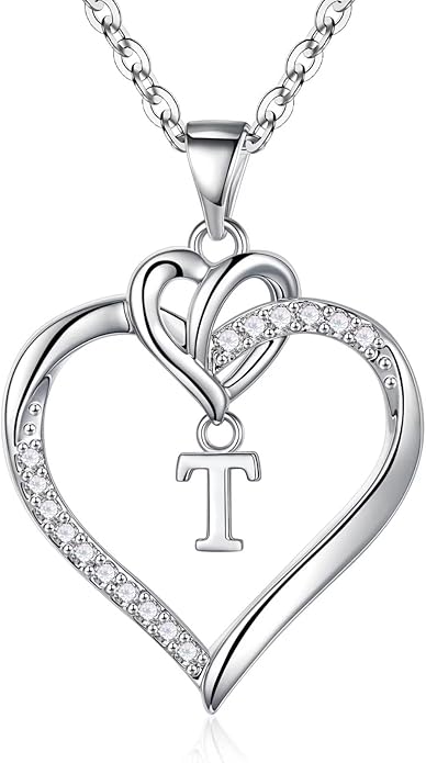 STORUP Valentines Gifts for Women Teen Girls - Heart Initial Necklaces for Women Girls, 14K-Gold-Plated CZ Initial A-Z Heart Necklaces for Teen Girl Jewelry Valentines Gifts for Her Mom Wife Sister