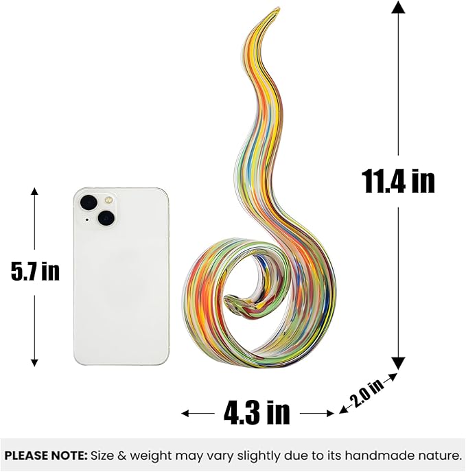 11.4" Tall Hand-Blown Glass Sculpture Murano-Style Sculpture Art Ornament Statue Figurines Home Decor Accent Piece Coastal Ocean Nautical Home Decor,Shelf,TV Stand,Tabletop Centerpieces,Wonderful Gift
