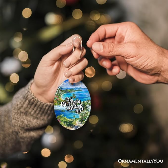 Artistic US Virgin Islands Ornament, Tropical Beach Paradise in Atlantic Ocean Christmas Souvenir (Version 2)