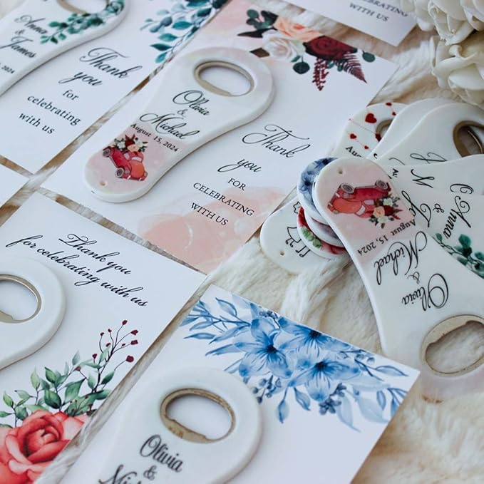 20 PCS Personalized Wedding Favors Bottle Openers - Custom Wedding Gifts for Guests with Thank You Cards, Memorable Thank You Gift for Celebrating Your Special Day (Tennis Racket)