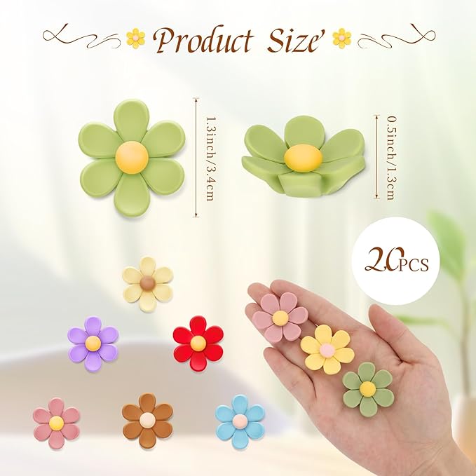 20 Pcs 3D Flower Fridge Magnets, 1.3 Inch Cute Fridge Magnets, Colorful Refrigerator Decorative Magnet for Whiteboard Locker Cabinet (Large)