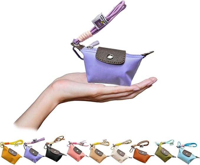 Mini Nylon Dumpling Coin Purse, Mini Nylon Dumpling Bag with Wrist Strap, Lightweight 1.4 OZ(40g), Women’s Cute Change Purse Wallet with Zipper and Keychain, for Cards Keys and Earbuds (5, purple)