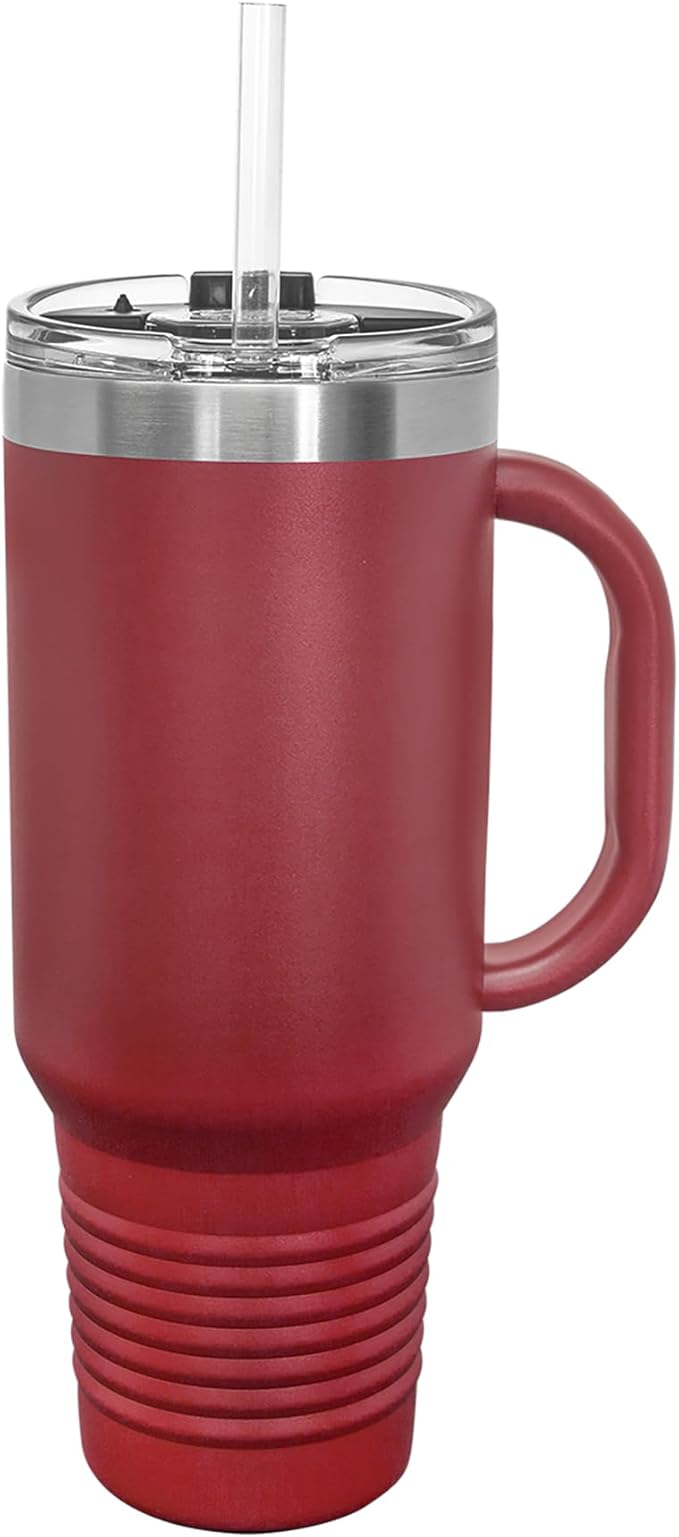 LaserGram 40oz Vacuum Insulated Travel Mug with Handle, Black Widow Spider, Personalized Engraving Included (Maroon)