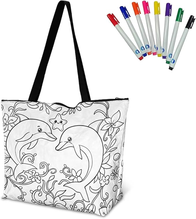 Cartoon Animal Printed DIY Coloring Tote Bag Waterproof Paper Handbags for Women Large Travel Shoulder Bags Purses