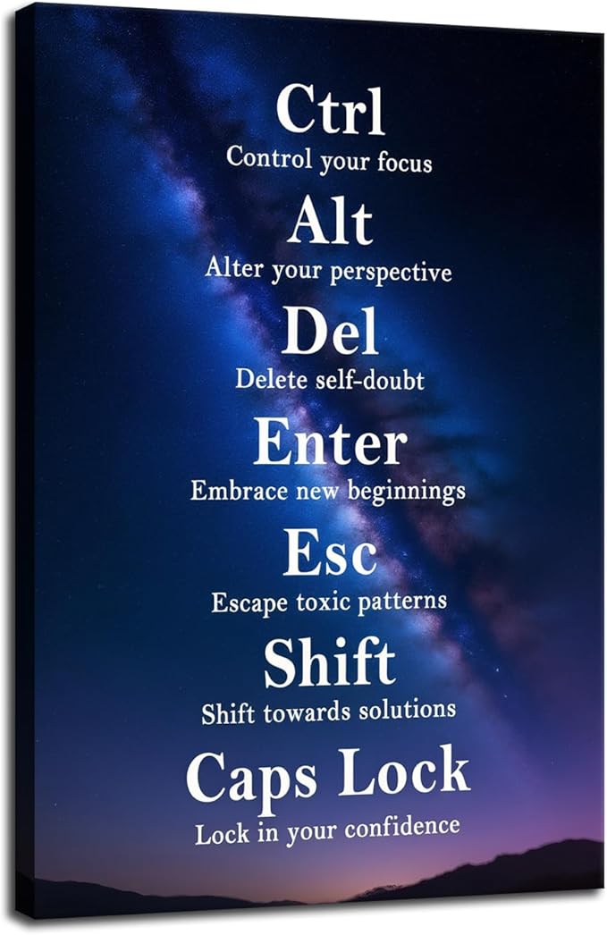 Ctrl Alt Del Esc Motivational Canvas Wall Art Confidence Quote Inspirational Poster Inspiring Painting Prints Wall Pictures for Living Room Office Home Decor Framed Artwork [24''W x 36''H]