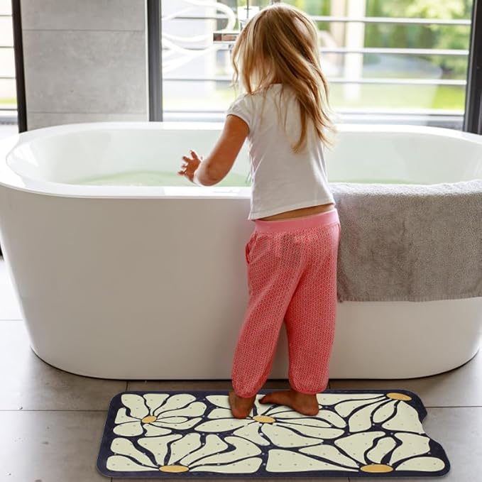 Floral Bathtub Mat Non Slip for Kids Botanical Extra Long Anti Slip Bath Mat for Tub Abstract Flower Bath Shower Mat with Large Drain Holes and Suction Cups Quality Plant Design Bathroom Decor 40x16in