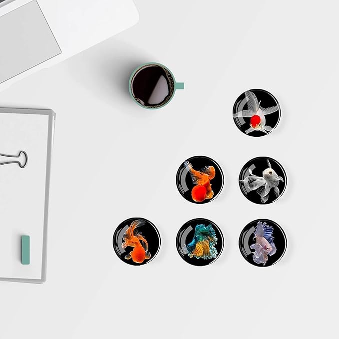 12Pcs Glass Refrigerator Magnets - Fridge Magnets Decoration for Classroom, Locker, Office Whiteboards, Cabinet, Dishwasher and Magnetic Surfaces (Goldfish)