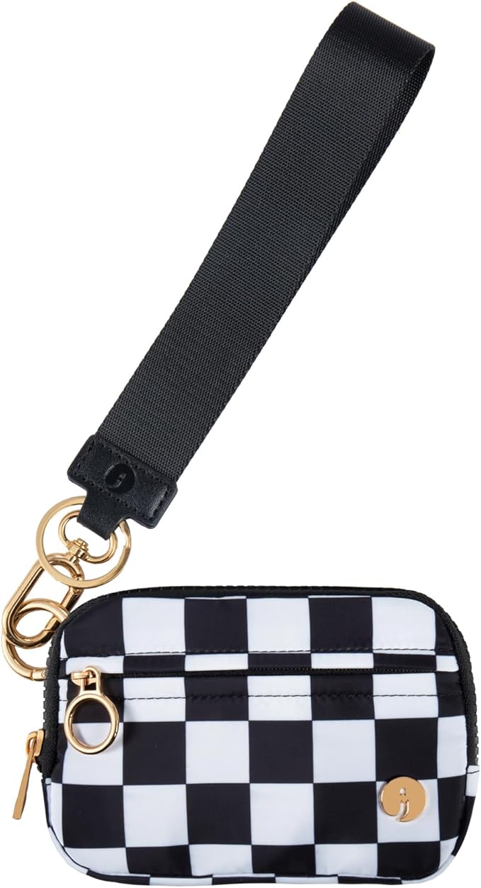 Wristlet Keychain Wallets for Women RFID Blocking Credit Card Holder Small Zipper Coin Purse Change Pouch with ID Window and Detachable Wrist Strap Black White Checkered