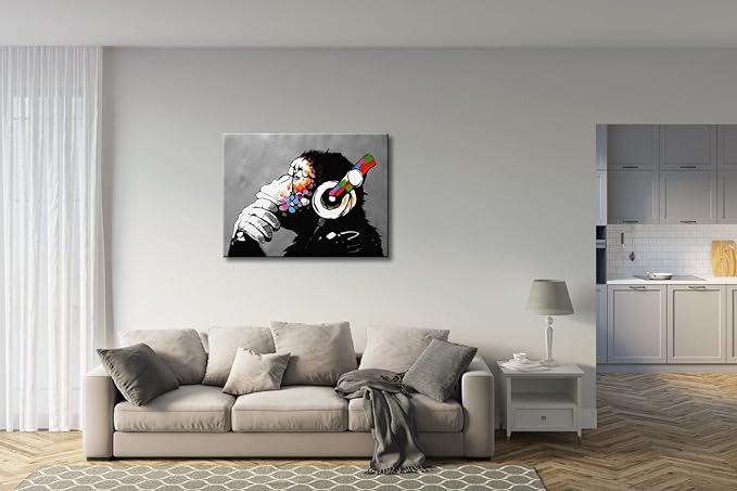 Wieco Art Cool Ape Banksy Graffiti Art Abstract Canvas Painting for Home Decor Canvas Wall Art for Living Room Decoration Animal Picture for Wall Decor & Office Decor