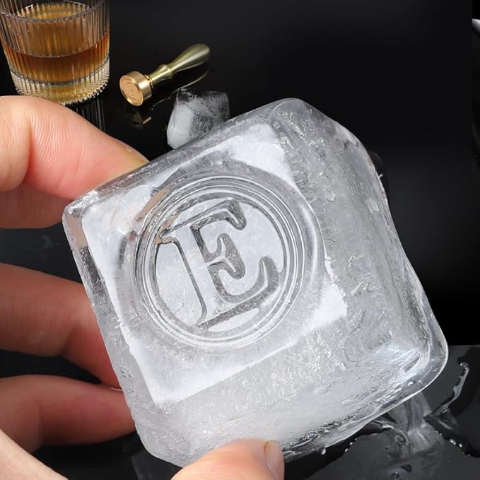 Ice Cube Stamp for Cocktails Ice Stamp Brass Head with Handle, Ice Branding Stamp for Ice Cubes Cocktail Whiskey Drinks Party Wedding Making DIY Crafting (Letter E)