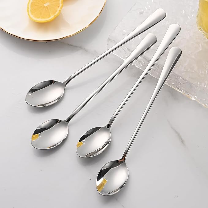7.5 Inches Stainless Steel Iced Tea Spoons,Set Of 8 Long Stirring Spoons For Coffee,Cocktail,Ice Cream,Long Handle Iced Teaspoons,Latte Spoons For Mixing