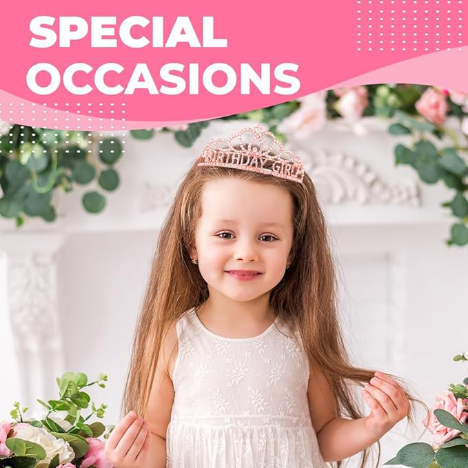 Birthday Tiara and Crown with Sash for Women, Hair Accessories for Wedding Party Costume (A1 - Rose)