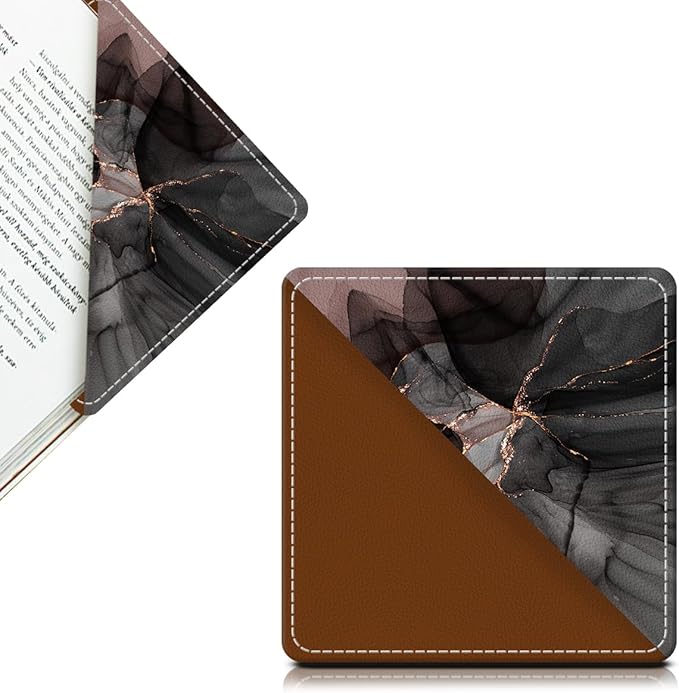 Cute Leather Bookmarks, Fun Triangle Making Corner Bookmark, Book Accessories for Reading Book Lovers, Unbreakable Page Markers for Women Men Pink Black Marble