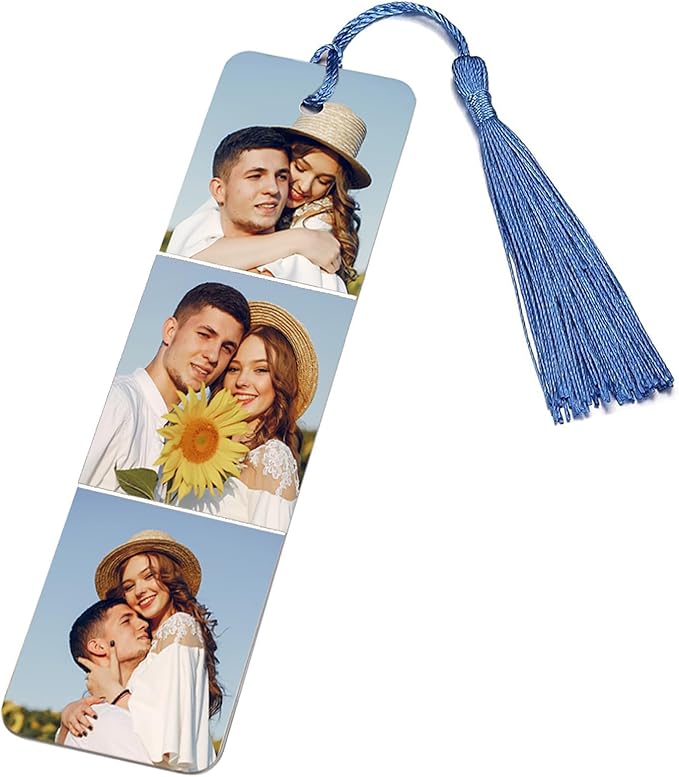 Custom Bookmark - Personalized Metal Bookmarks with Tassel, Customized Photo Color Picture Book Mark Gift for Women Men Readers Kids Book Lover Teacher Classmate Christmas Valentine's Day