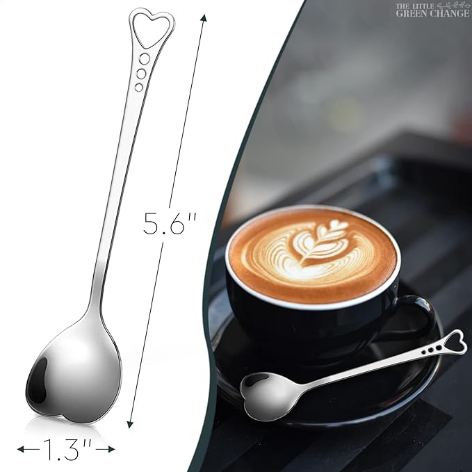 5.6'' Sugar Spoon - Heart Spoons for Coffee Set of 6 Stainless Steel Design, Valentines Spoons for Gifting – Cute Spoon for Coffee, Tea, Cocktails, Ice Cream and Desserts | Elegant Table Decor