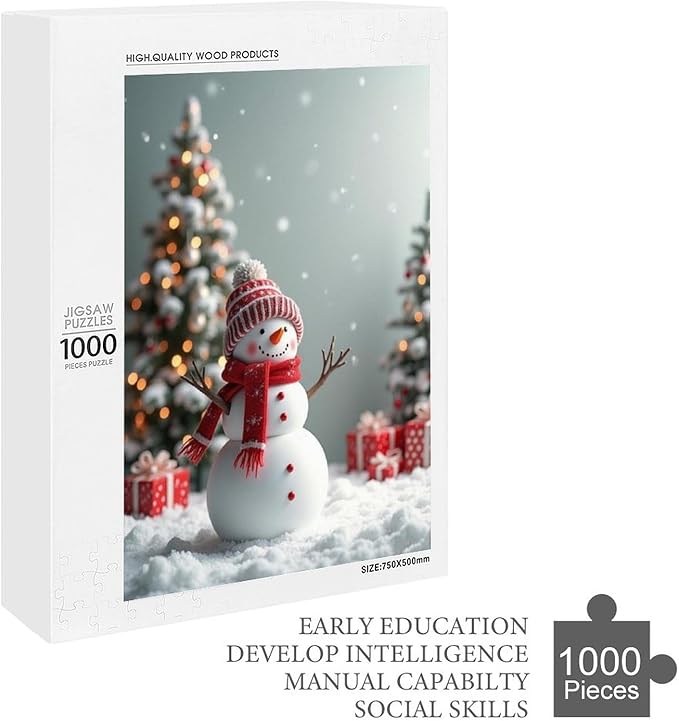 Wooden Puzzles for Adults 1000 Pieces, Christmas Winter Snowman, Each Piece is Unique and Perfectly Put Together, are Special Home Decorations, Fun Puzzles, Party Games, Family Toys