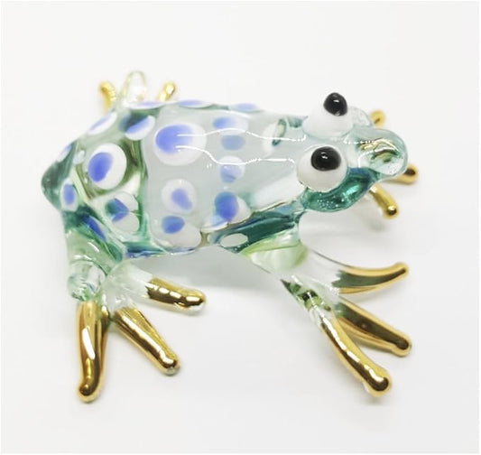 WitnyStore 1¾" Green White Blue Dot Frog Artistic Blown Glass Figurine Premium Hand-Blown Statue Tabletop Decoration Unique Collectible for Adult Collectors Handcrafted Elegant Home Room Decor