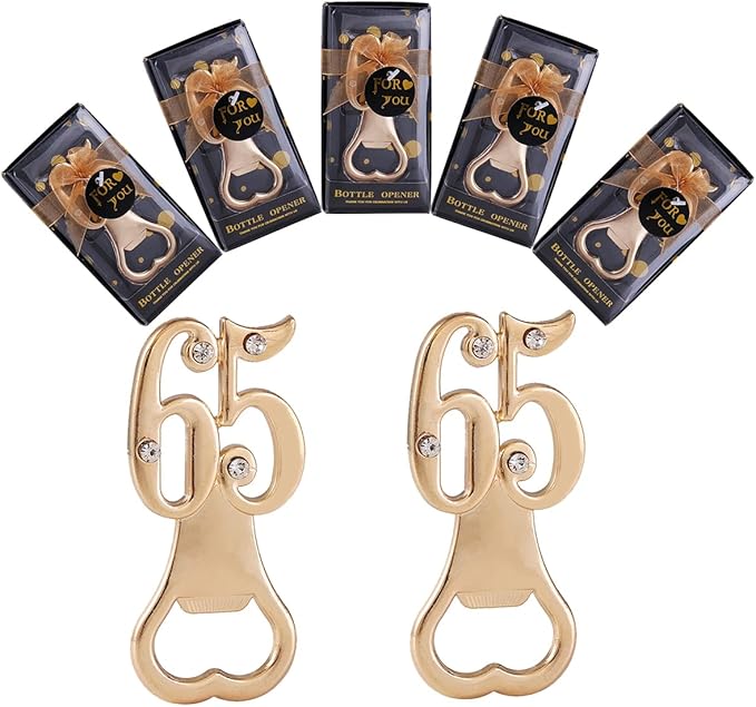 Baseo 24PCS 65th Birthday Favor Bottle Opener for Guests 65th Birthday Party Favors Bottle Opener 65th Bottle Opener Party Souvenirs Favors Gifts Decorations (Black Gold 65)