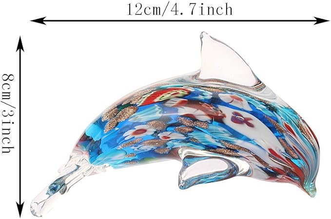 Quligeta Glass Dolphin Figurine Handmade Blown Sea Animal Sculpture Statue Paperweight Gift Collectible Home Desk Decoration Ornaments (Murano)