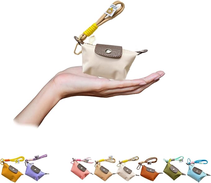 Mini Nylon Dumpling Coin Purse, Mini Nylon Dumpling Bag with Wrist Strap, Lightweight 1.4 OZ(40g), Women’s Cute Change Purse Wallet with Zipper and Keychain, for Cards Keys and Earbuds (1, white)