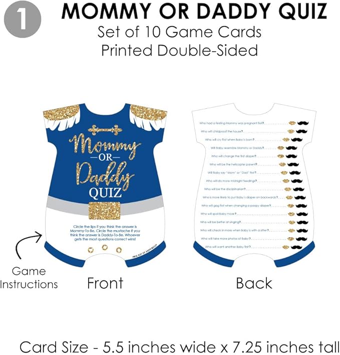 Big Dot of Happiness Royal Prince Charming - 4 Baby Shower Games - 10 Cards Each - Who Knows Mommy Best, Mommy or Daddy Quiz, What’s in Your Purse and Oh Baby - Gamerific Bundle