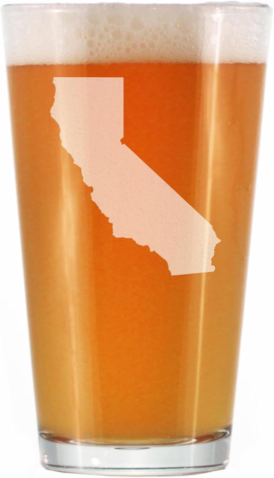 Bevvee California State Outline Pint Glass for Beer - State Themed Drinking Decor and Gifts for Californian Women & Men - 16 Oz Glasses