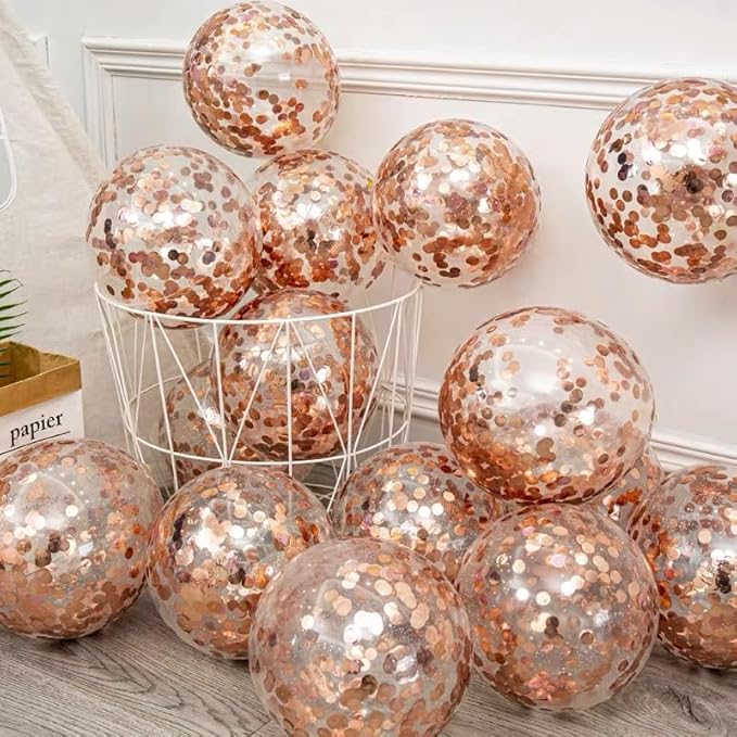 Bezente Rose Gold Confetti Latex Balloons - 60 Pack 12 inch Helium Rose Gold Confetti Balloons for Wedding Birthday Anniversary Bridal Shower Party Decorations