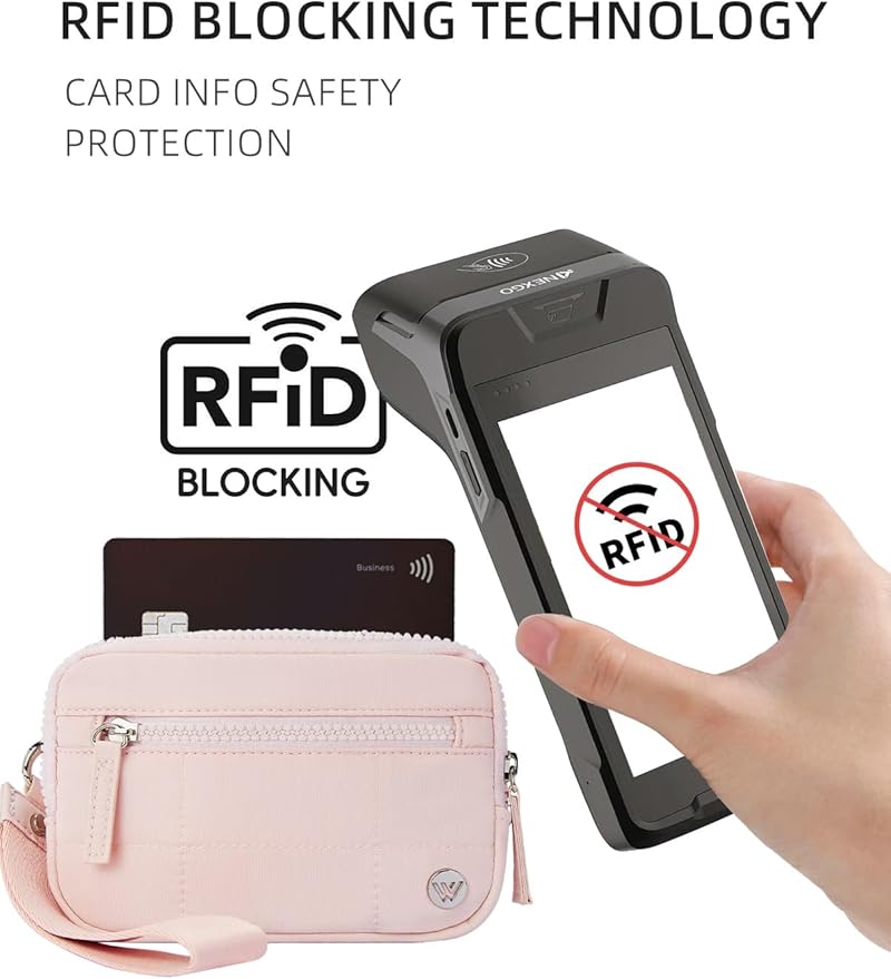 WESTBRONCO Wristlet Wallets for Women Nylon Quilted RFID Wallet with 3 Zipper Purse for Travel