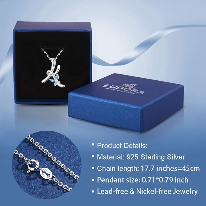 EUDORA Sterling Silver Butterfly Initial Necklaces for Women, Elegant Letter Neckles Personalized Gift for Mother, Sister, Daughter, 18 inch Chai