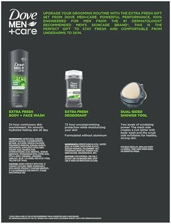 Dove Men+ Care Gift Set – Dove Face + Body Wash, Dove Antiperspirant, Refreshing Extra Fresh Scent, Dove Active Clean Dual-Sided Shower Tool, Christmas Gifts for Men (3 Piece Set) - Image 2