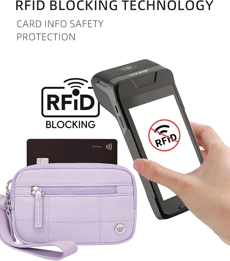 WESTBRONCO Wristlet Wallets for Women Nylon Quilted RFID Wallet with 3 Zipper Purse for Travel