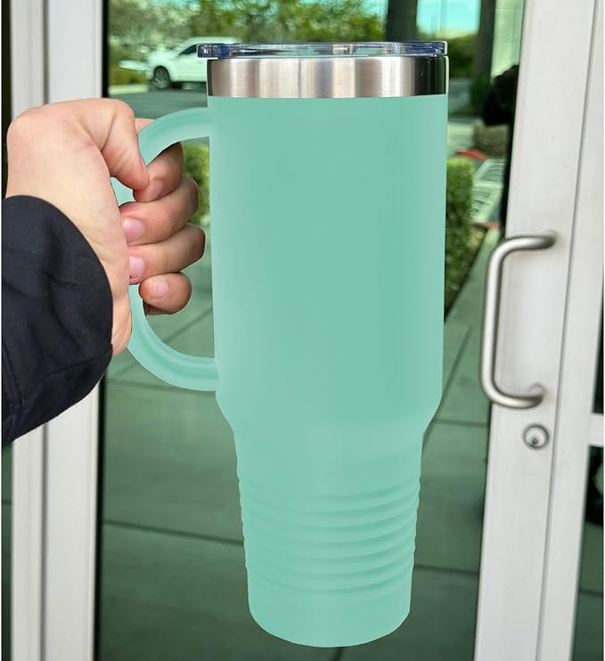 LaserGram 40oz Vacuum Insulated Travel Mug with Handle, Starfish, Personalized Engraving Included (Teal)