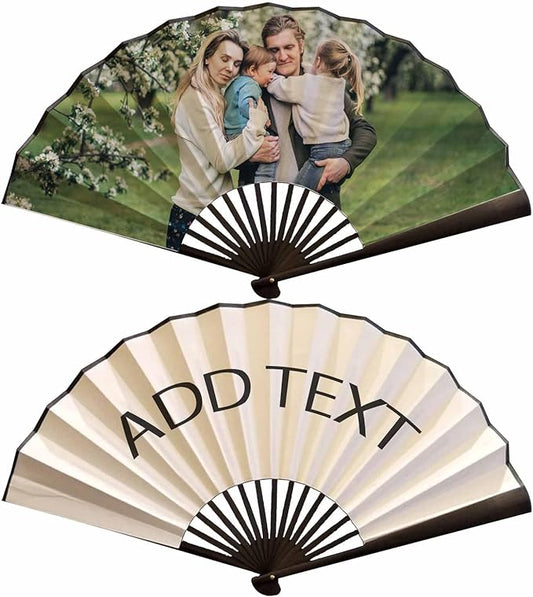 WERWAES Personalized Folding Fan with Custom Photo Hand Held Fans Foldable for Wedding Dancing Saloon Cosplay Party Props Decorative Folding Fans