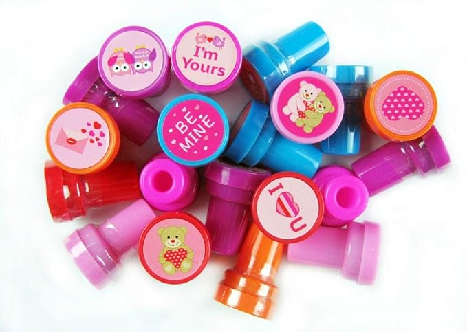 TINYMILLS Valentine’s Day Stampers for Kids 24 Pack – Cute Self-Inking Valentine Stampers for Classroom Exchange, Party Favors, Goody Bag & Treat Bag Fillers, Valentine Party Supplies