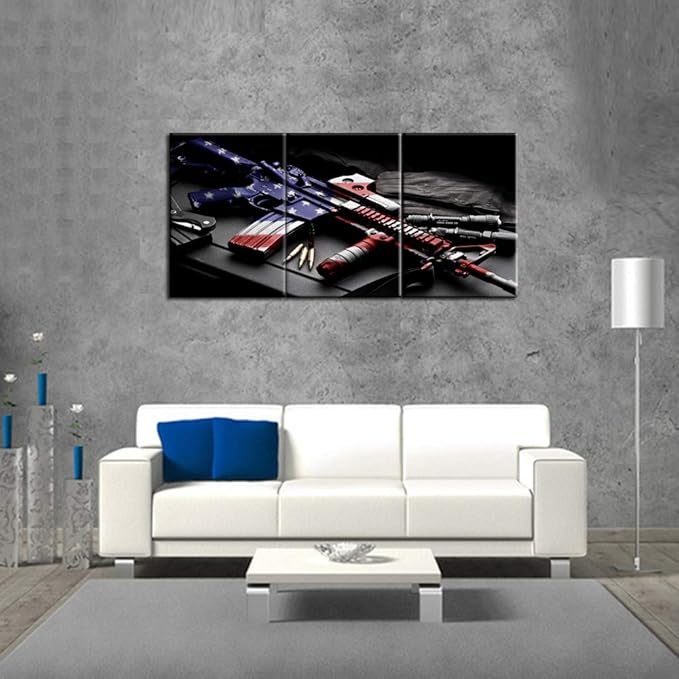 Native America Paintings Wall Pictures for Living Room Red USA Flag Patriotism Artwork 3 Panel Canvas Wall Art HD Prints Home Decorations Wooden Framed Gallery-Wrapped Ready to Hang(48''Wx24''H)